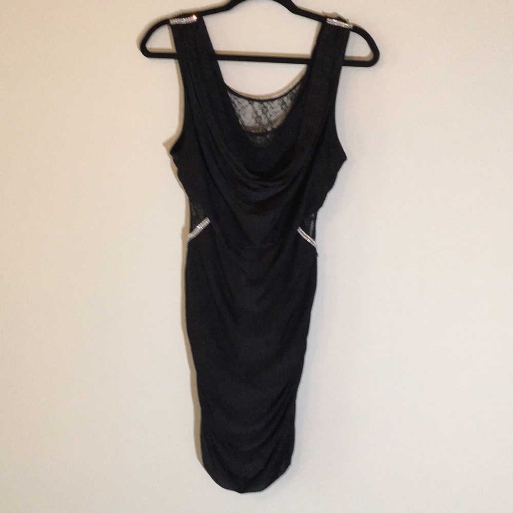 Sz L black lace & rhinestone dress